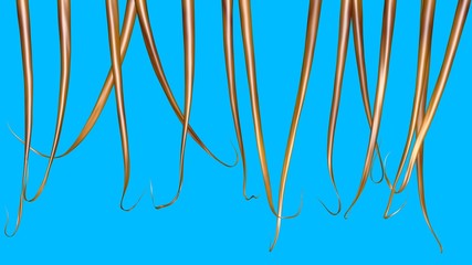 Long blond hair, thin density.Solid blue background. 3d render