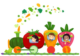 Stickman Kids Fruit Vegetable Train Illustration