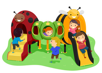 Obraz na płótnie Canvas Stickman Kids Bugs Playground Illustration
