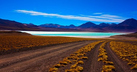 Fototapeta na wymiar Laguna Verde depuis le bas du Licancabur (5919 m), Bolivie