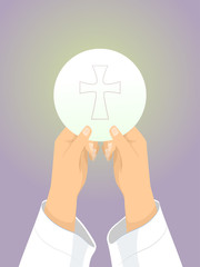 Hands Priest Mass Bless Bread Illustration