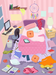 Messy Room Girl Illustration