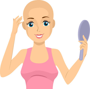 Teen Girl Alopecia Mirror Happy Illustration