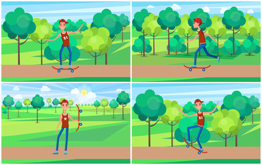 Cheerful Skater in Green Summer Park, Color Banner