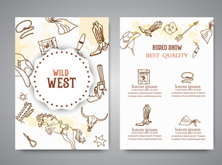 Wild West brochure. American cowboy rodeo show poster with typography Vector