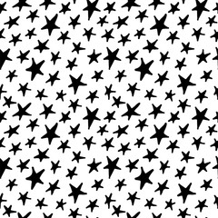 Abstract monochrome hand drawn ink black and white seamless pattern. Brush doodle vector repeated illustration for paper, textile, greeting card, print design.