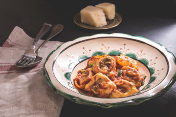 Italian Tortellini with Homemade Tomato Sauce and Mozzarella Cheese