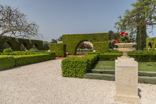 Acre, Israel - May 10, 2018 : Bahai Gardens in Acre, Israel