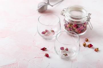 Tea from dried rose buds