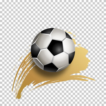 Football ball with gold hand painted brush stroke on transparent background. Soccer ball icon. Vector illustration. Element for design poster, banner, card, flyer 