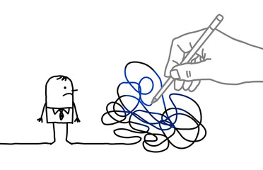 Big Drawing Hand with Cartoon Man - Tangled Path