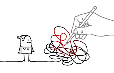 Big Drawing Hand with Cartoon Woman - Tangled Path