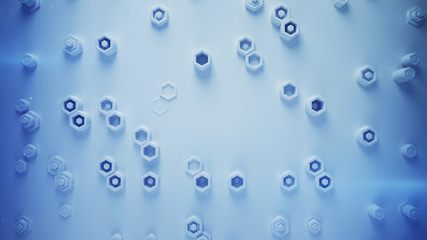 Blue hexagonal geometric background 3D render