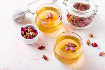 Tea from dried rose buds