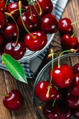 Fresh, beautiful cherries on the table.
