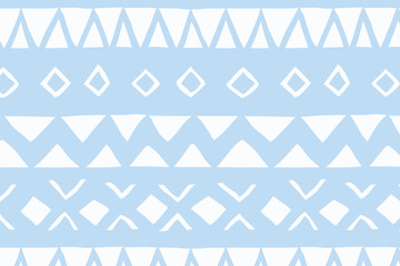 White and blue geometric background. Ethnic hand drawn pattern