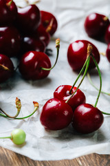 Fresh, beautiful cherries on the table.