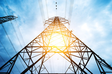high voltage post.High-voltage tower sky background.