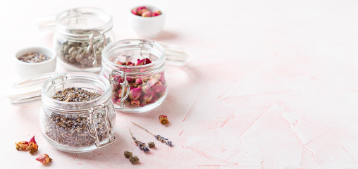Fototapeta premium Rose flower petals and buds for aromatherapy.