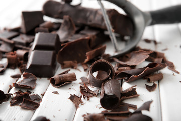 Chocolate curls on table