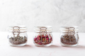 Rose flower petals and buds for aromatherapy.