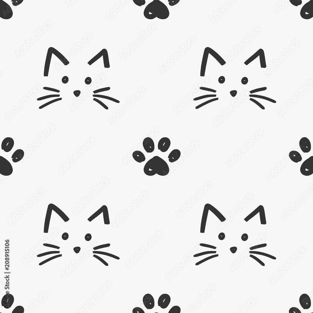 Canvas Prints cat faces and paws pattern