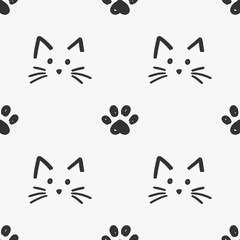 Cat faces and paws pattern