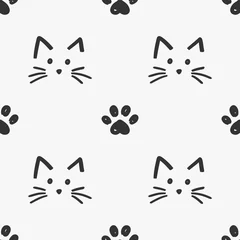 Foto op Plexiglas Katten Kat gezichten en poten patroon
