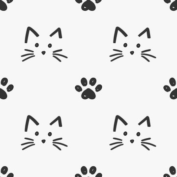 Cat faces and paws pattern