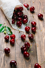 Fresh, beautiful cherries on the table.