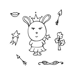 Beautiful rabbit the fairy in a crown and with a magic wand.