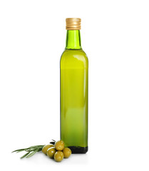 Bottle with olive oil on white background