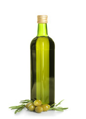 Bottle with olive oil on white background