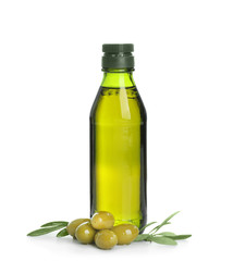 Bottle with olive oil on white background