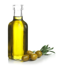 Bottle with olive oil on white background