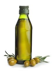 Bottle with olive oil on white background