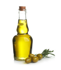 Bottle with olive oil on white background