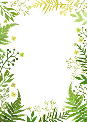Frame with leaves. Vector floral set with hand drawn green folia
