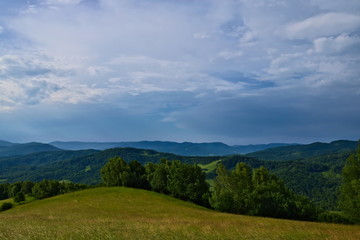 Mountain view over the Carpathian hills in the Poloniny national park in Slovakia