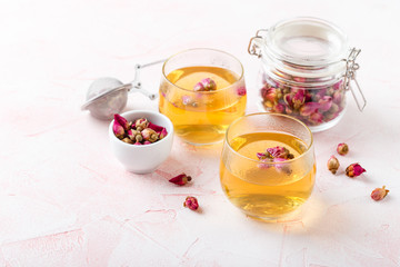 Tea from dried rose buds