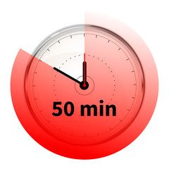 Realistic clock face with fifty minutes timer on white