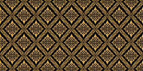 Line Thai, The Arts of Thailand, gold pattern on black background - 208917912