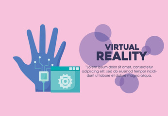 Infographic of Virtual reality design with wired glove and web interface icon over pink background, colorful design. vector illustration