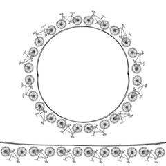 Endless Pattern Brush or Ribbon of Bicycles. Circle Frame Bike Background. Realistic Hand Drawn Illustration. Savoyar Doodle Style.