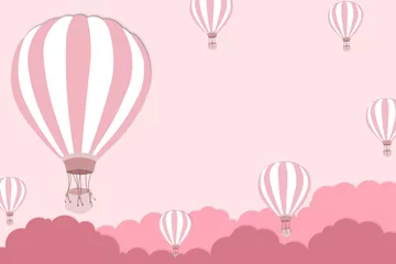 Wall murals Air balloon Balloon artwork for International balloon festival - Pink balloon on pink sky background - illustration