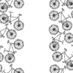 Pattern Ribbon of Bicycles Bike Background. Realistic Hand Drawn Illustration. Savoyar Doodle Style.