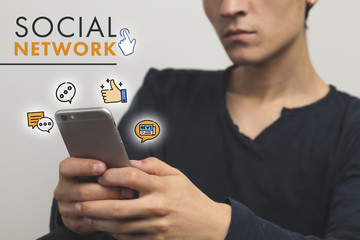 Man using his Mobile Phone, white Background