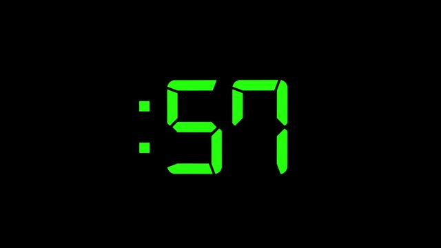 2D Green 60 Seconds Digital Countdown Motion Graphic Element 