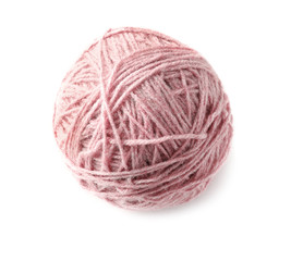 Ball of knitting yarn on white background