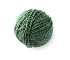 Ball of knitting yarn on white background